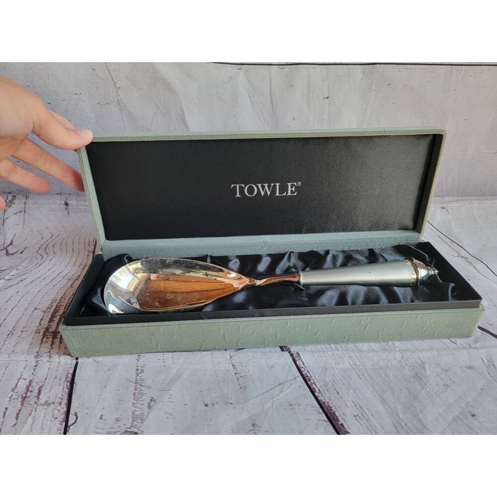 Towle Copenhagen Vintage Silver Plate Serving Spoon Large 10.75" in a Green Box